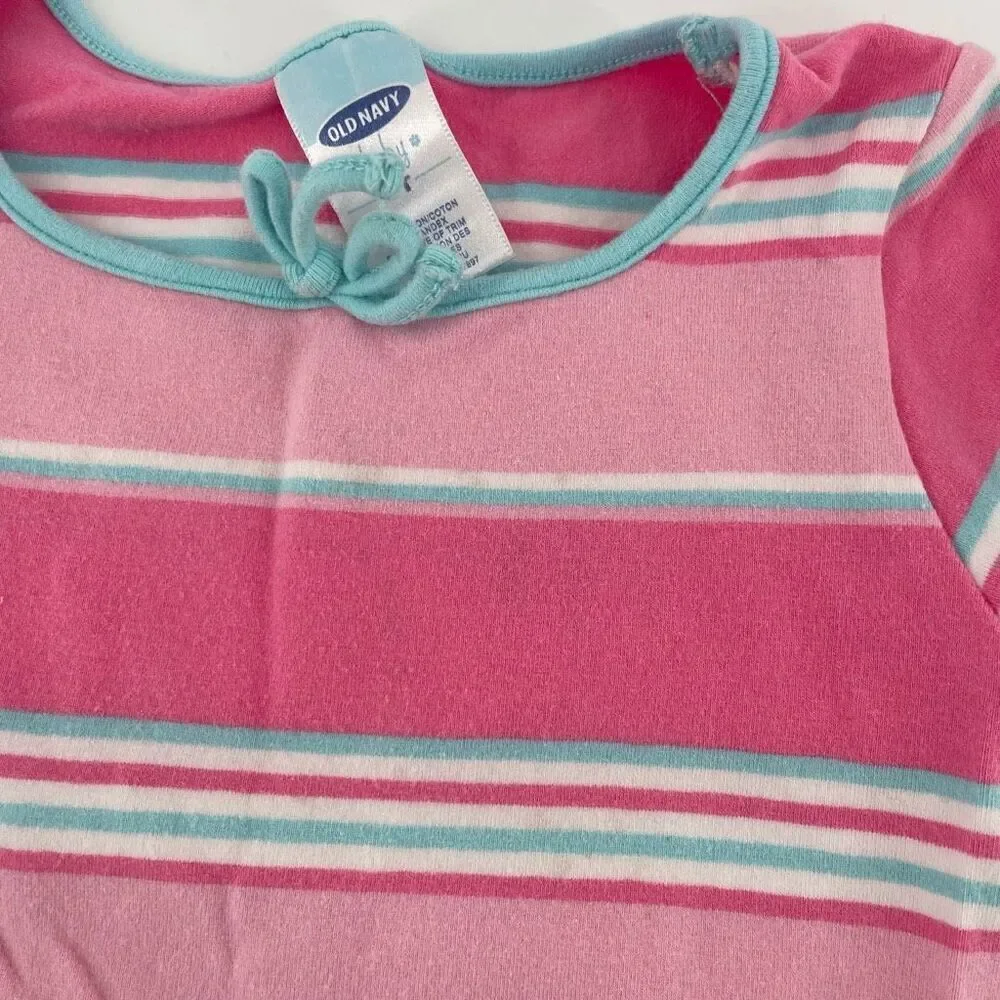 Vintage Old Navy Toddler Girls Tee – Pink & Blue Striped, Size 3T